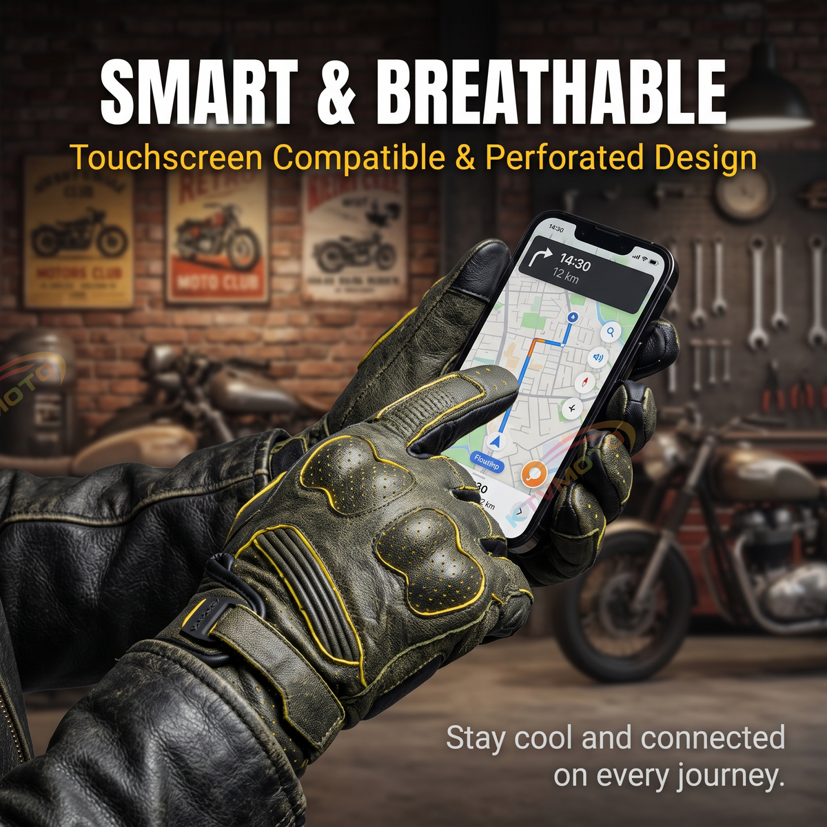 Genuine Leather Retro Motorcycle Gloves-G78