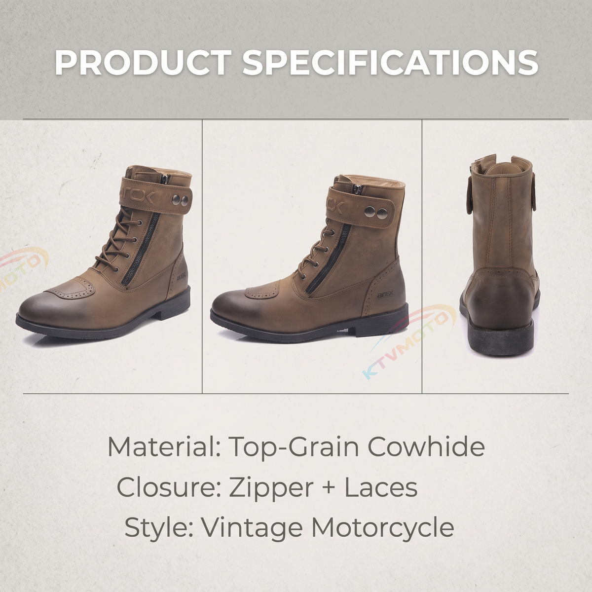Retro Motorcycle Riding Boots Made of Top-Grain Cowhide-K166
