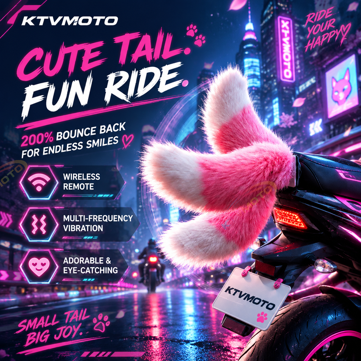 Plush fox tail prop for motorcycle cosplay – remote and voice-controlled-U02