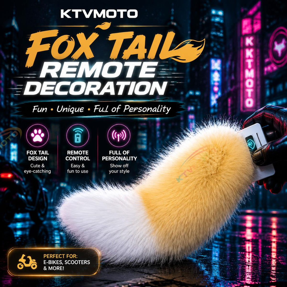 Plush fox tail prop for motorcycle cosplay – remote and voice-controlled-U02