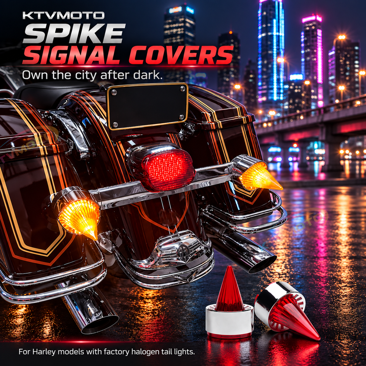 KTVMOTO Harley Rear Turn Signal Lens Covers, Rocket Spike Style -ML16