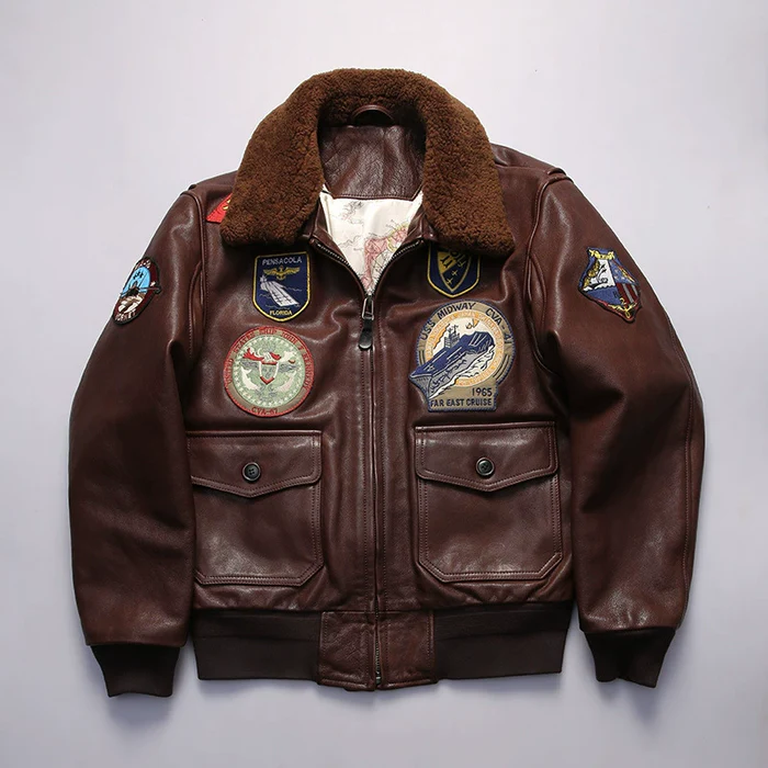 TOP-FUN Leather Bomber Jacket-A10